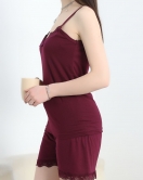 Dantelli Viskon Şortlu Pijama Takımı Mürdüm - 50387.1050.
