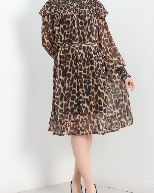 Arkası Fermuarlı Leopar Elbise Leopar - 1204.1247.