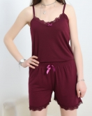 Dantelli Viskon Şortlu Pijama Takımı Mürdüm - 50387.1050.
