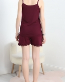 Dantelli Viskon Şortlu Pijama Takımı Mürdüm - 50387.1050.