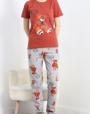 Desenli Pijama Takımı Kiremit - 18735.1567.