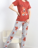 Desenli Pijama Takımı Kiremit - 18735.1567.