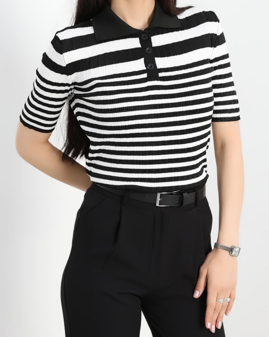 Çizgili Triko Body Siyah - 40832.1247.