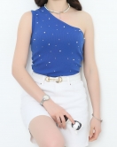 Tek Omuz Taş Detay Bluz Saks - 70060.599.