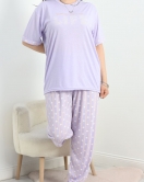 Büyük Beden Poliviskon Pijama Takımı Lila - 40640.1049.