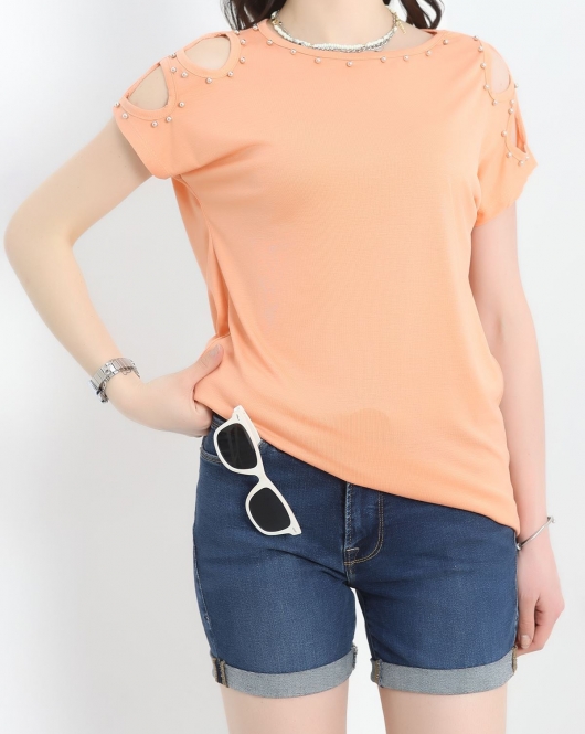 Omuzları Pencere Detaylı Bluz Somon - 20932.599.