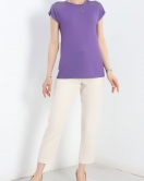 Omuzları Taş İşlemeli Bluz Lila - 20936.599.