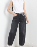 Leopar Detay Baggy Kot Pantolon Füme - 30540.1975.
