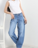 Carpenter Detaylı Baggy Kot Pantolon Mavi - 40087.1184.