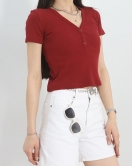 Düğme Detay V Yaka Body Bordo - 70058.599.