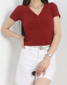 Düğme Detay V Yaka Body Bordo - 70058.599.