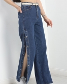 Kemerli Çıtçıtlı Palazzo Kot Pantolon Mavi - 30585.01975.