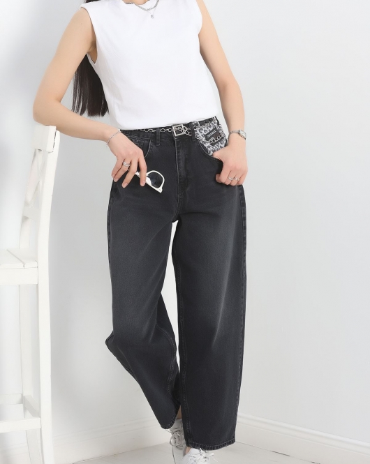 Leopar Detay Baggy Kot Pantolon Füme - 30540.1975.