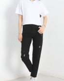 Kurdele Detay Oversize Crop Tişört Beyaz - 30614.1872.