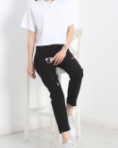 Kurdele Detay Oversize Crop Tişört Beyaz - 30614.1872.