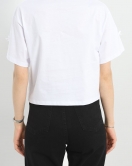 Kurdele Detay Oversize Crop Tişört Beyaz - 30614.1872.