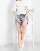Nakış Detay Oversize Crop Tişört Beyaz - 30613.1872.