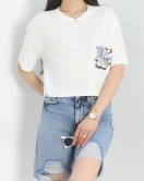 Nakış Detay Oversize Crop Tişört Beyaz - 30613.1872.