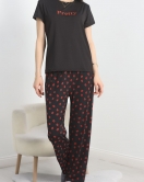 Enjeksiyon Baskı Milan Kumaş Pijama Takımı Siyahkırmızı - 630.1287.