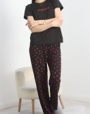 Enjeksiyon Baskı Milan Kumaş Pijama Takımı Siyahkırmızı - 630.1287.