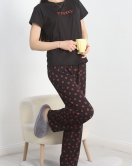 Enjeksiyon Baskı Milan Kumaş Pijama Takımı Siyahkırmızı - 630.1287.