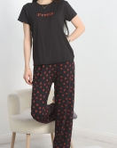 Enjeksiyon Baskı Milan Kumaş Pijama Takımı Siyahkırmızı - 630.1287.
