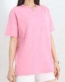 Oversize Bisiklet Yaka Tişört Pudra - 21752.200.