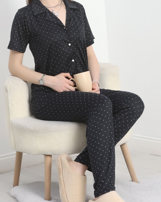 Milan Kumaş Düğmeli Pijama Takımı Lacivert - 50415.1951.