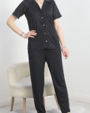 Milan Kumaş Düğmeli Pijama Takımı Lacivert - 50415.1951.