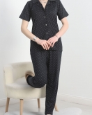 Milan Kumaş Düğmeli Pijama Takımı Lacivert - 50415.1951.