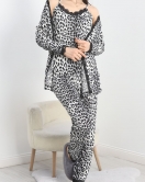 Viskon 3'Lü Set Pijama Takımı Siyahleopar - 70099.1050.