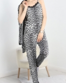 Viskon 3'Lü Set Pijama Takımı Siyahleopar - 70099.1050.