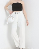 Double Kumaş Kemerli Bol Paça Pantolon Beyaz - 20903.1397.