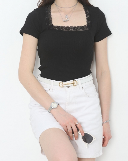 Kare Yaka Dantelli Body Siyah - 70062.599.