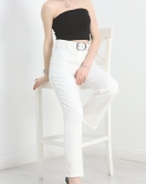 Double Kumaş Kemerli Bol Paça Pantolon Beyaz - 20903.1397.