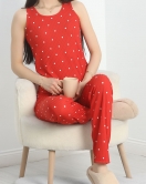 Zincir Kumaş Sıfır Kol Pijama Takımı Kırmızıpuanlı - 70568.1889.