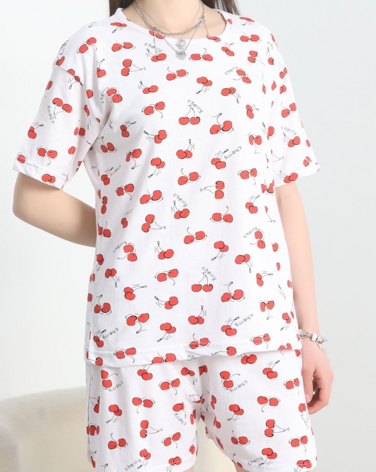 Yırtmaçlı Şortlu Pijama Takımı Kırmızıkiraz - 50086.1857.