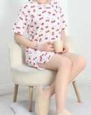 Yırtmaçlı Şortlu Pijama Takımı Kırmızıkiraz - 50086.1857.