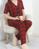 Milan Kumaş Düğmeli Pijama Takımı Bordo - 70455.1048.