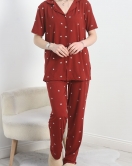 Milan Kumaş Düğmeli Pijama Takımı Bordo - 70455.1048.