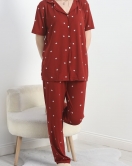 Milan Kumaş Düğmeli Pijama Takımı Bordo - 70455.1048.