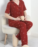 Milan Kumaş Düğmeli Pijama Takımı Bordo - 70455.1048.
