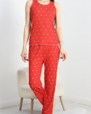 Zincir Kumaş Sıfır Kol Pijama Takımı Kırmızıpuanlı - 70568.1889.