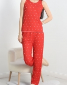 Zincir Kumaş Sıfır Kol Pijama Takımı Kırmızıpuanlı - 70568.1889.