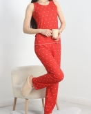 Zincir Kumaş Sıfır Kol Pijama Takımı Kırmızıpuanlı - 70568.1889.