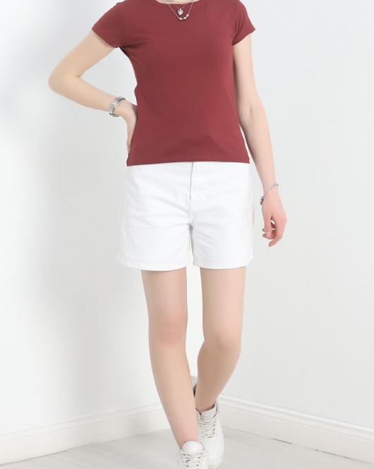 Kısa Kol Bisiklet Yaka Body Bordo - 21060.200.