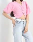 Balon Kol Crop Bluz Pembe - 30720.1934.