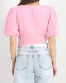 Balon Kol Crop Bluz Pembe - 30720.1934.