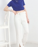 Kemerli İspanyol Paça Pantolon Beyaz - 30373.1397.