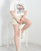 Baskılı Oversize Crop Tişört Beyaz - 30391.1872.